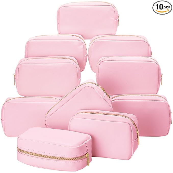 Sweetude 10 Pcs Makeup Bag Bulk for Women Preppy Gift PU Leather Cosmetic Bag Small Skincare Toiletry Pouch Mother Travel Cosmetic Pouch for Bridesmaid Bride Wedding Gift Favors (Colored Powder)