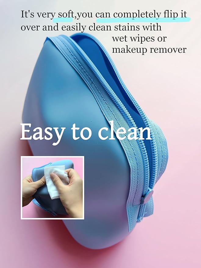 Foldable Silicone Makeup Bag Large Capacity and Lightweight Toiletry Bag for Travel Waterproof Cosmetic Bag with Zipper for Women Girls (blue)