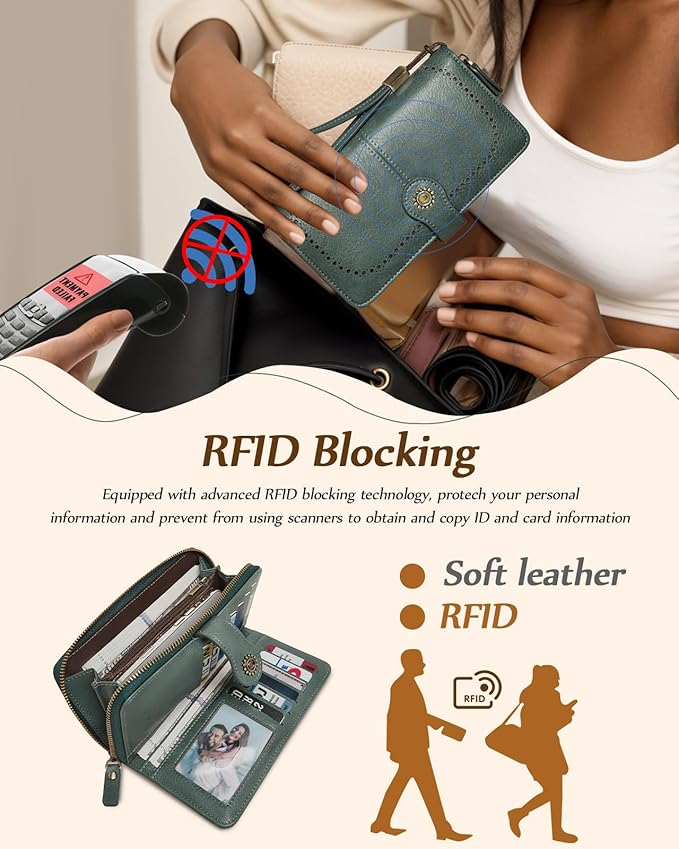 TFKGS Wallet for Women RFID Blocking Leather Large Capacity Card Holder Ladies Phone Clutch Travel Long Purse Wristlet | RFID Blocking, Leather, Large Capacity, Ladies, Travel