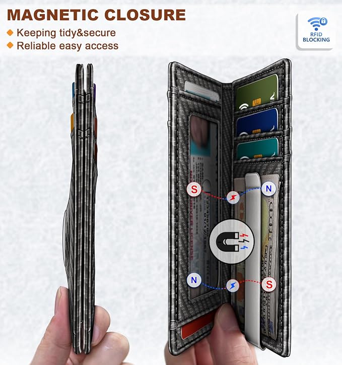 BULLIANT Men Airtag Wallet,Slim Wallet Money Clip Card Holder Magnetic Closure 12 Cards in Front Pocket RFID Blocking