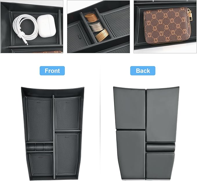 2021-2026 Rogue Center Console Organizer Lower, for Nissan Rogue (S/SV/SL/Platinum/Rock Creek/Dark Armor), Durable ABS &Anti-Slip Rubber Console Tray Insert 2026 2025 Rogue Accessories (Black)
