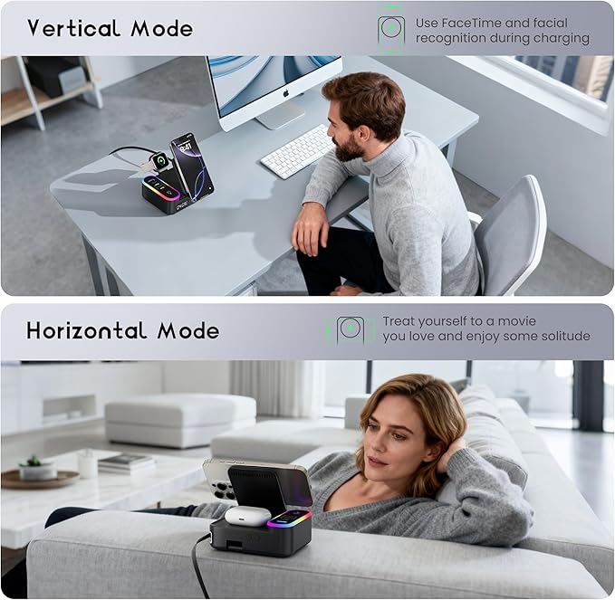 8-in-1 Charging Station 65W, 15W Magnetic Wireless Charger with Retractable Cable, 30W USB C Fast Charging Stand for iPad, Multiple Devices for iPhone 17 16 15 14 13 12 Pro Max Apple Watch Airpods