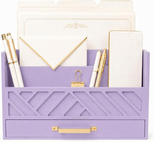 BLU MONACO | Wooden Mail Organizer Countertop with Drawer | Tabletop Organizer with Drawers for Desk | Mail Sorter Organizer Countertop Letter Paper Holder
