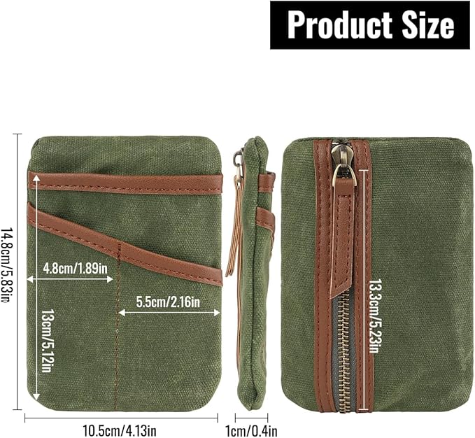 SAYRAM SP9 Pocket Organizer, Waxed Canvas EDC Pouch, Zipper Pocket Organizer Pouch for Men, Slim EDC Organizer for Coins, Notebook, Multitool, Tactical Pen