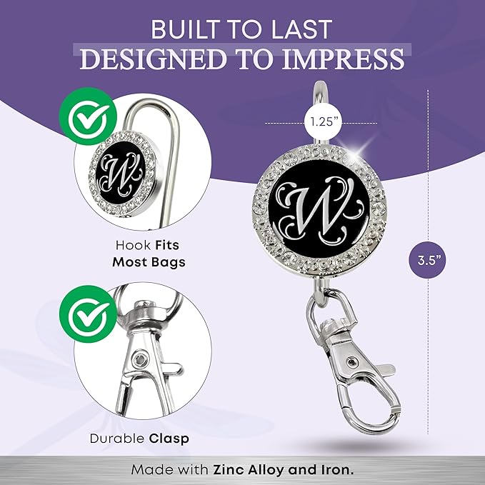 Women’s Bag Charm Key Finder, Car Keychain Hook, Cute Purse Organizer & Tote Bag Accessories, Gifts for Mom - Monogram Letter