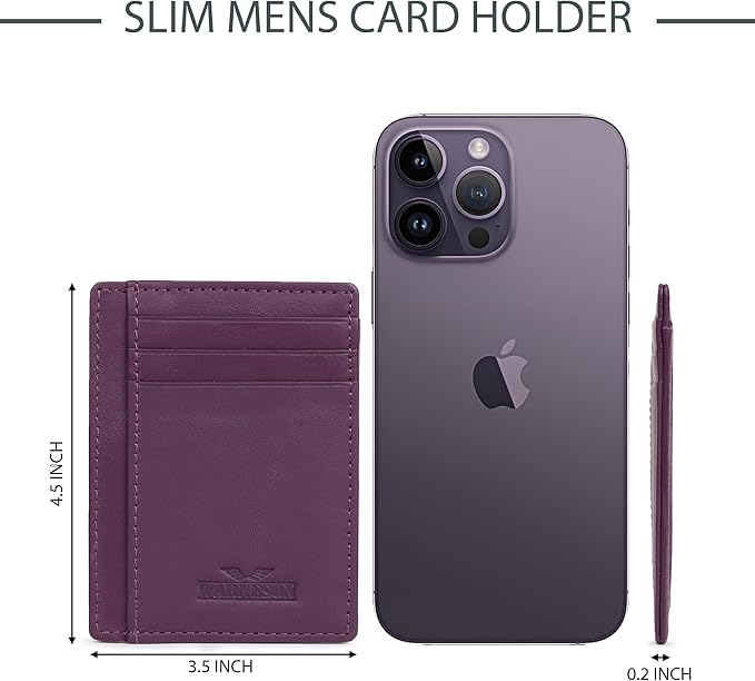 Ultra Slim Leather Wallet Just 0.12 Thick, 6 Card Slots, RFID Blocking, Soft, Durable, Minimalist Genuine Leather, Credit Card Holder for Men & Women Great Gift