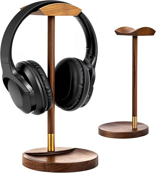 Headphone Stand for Desk, Solid Wood Gaming Headset Stand, Universal Wooden Headphone Stand Hanger, Wooden Headphone Holder with Storage Base for Airpod max and More