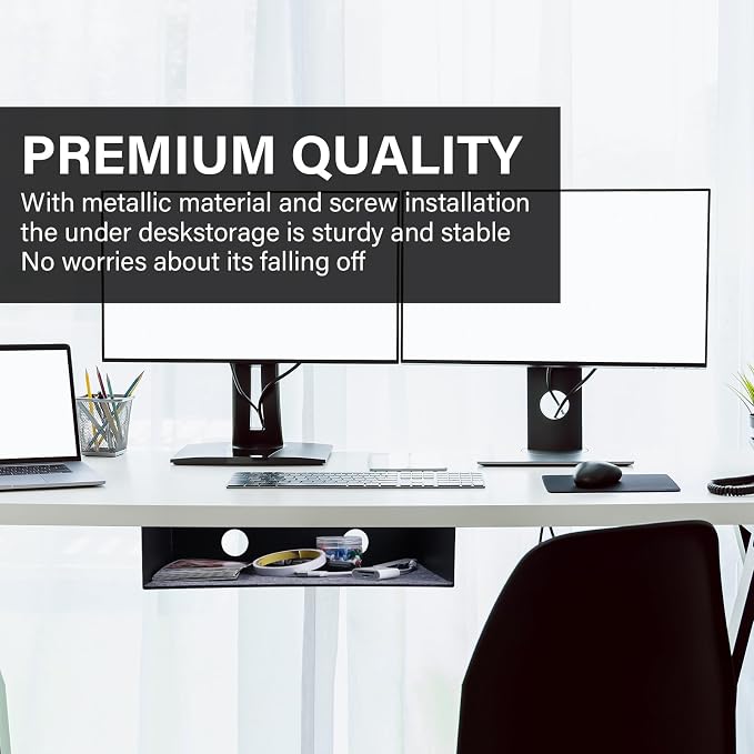 Under Desk Storage Shelf, Steel Under Desk Tray Mountable Add-On Shelf for Table Office Desk, Large (Pack of 1)