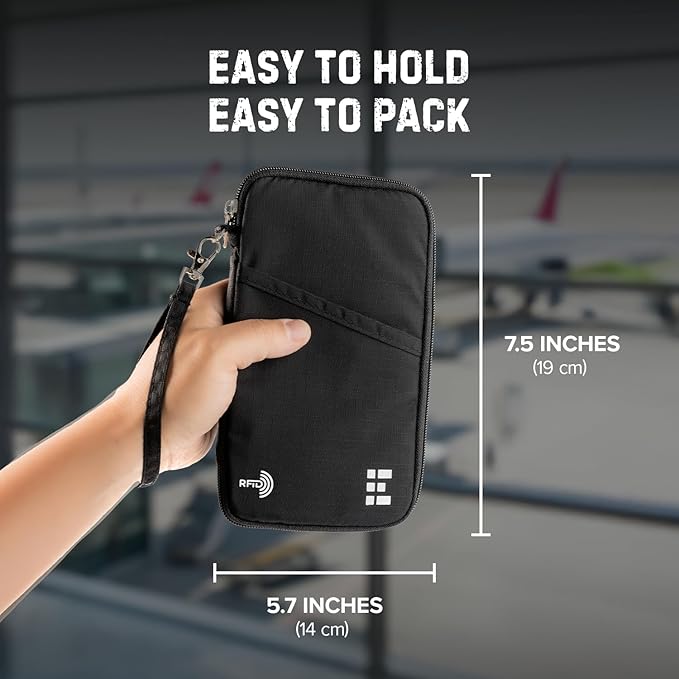 Zero Grid RFID Family Passport Holder for up to 6 Passports, Large Zippered Wallet for Men & Women, Fits Cards, Cash, ID, Sim Card; Premium & Compact Travel Document Holder - Midnight Black