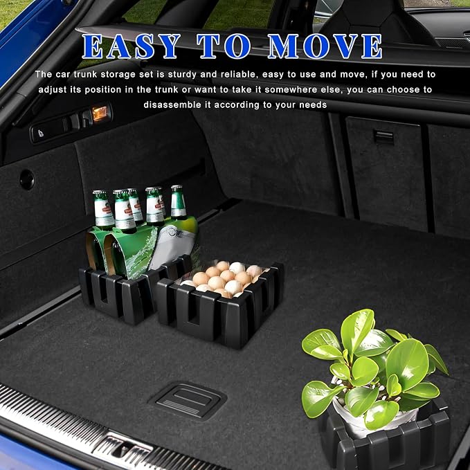 4 PCS Multipurpose Cargo Organizer Blocks, Plastic Trunk Storage Organizer Blocks for Felt Carpet, Space Saving Cargo Trunk Divider Adjustable Blocks for Truck SUV Van