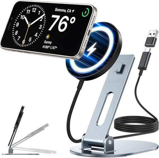 Magnetic Wireless Charger Stand for Mag-Safe Charger, Foldable Wireless Charging Stand Made for iPhone 17/17 Pro Max/Air/16/15/14/13/12,Mag Safe Charging Pad for AirPods Pro 3 2 (Black)