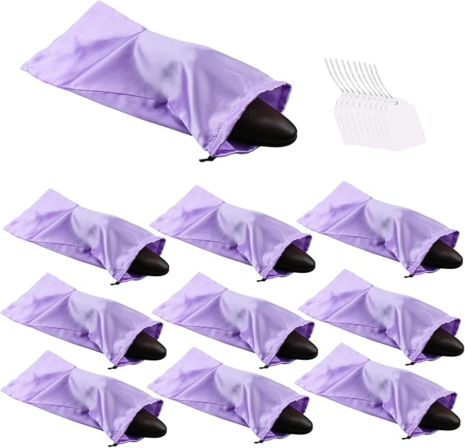 GONGKANGYUAN 10 Pack Shoe Bags for Travel Satin Fabric Shoe Bag with Drawstring for Men Women Travel Protecting Storing Shoes (Violets)