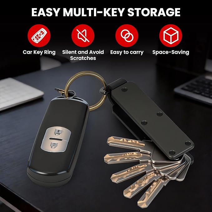 Key Organizer – Minimalist Metal Key Holder for 1-5 Keys, Compact Keychain with Clip, Noiseless & Sleek Design for Men and Women (Green)