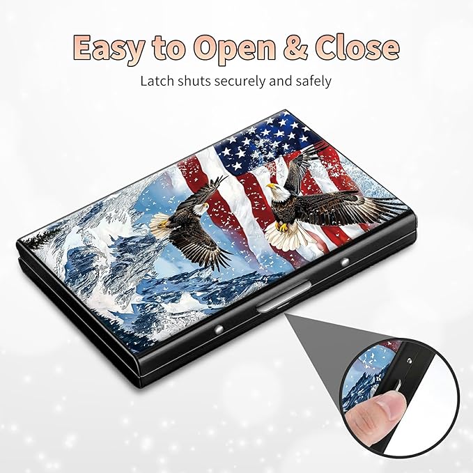 Slim Credit Card Holder, Eagle Iceberg American Flag RFID Blocking Metal Wallet for Men & Women, Aluminum Minimalist Hard Case Pocket-Sized Business Cards Organizer (Fits Up to 10 Cards)