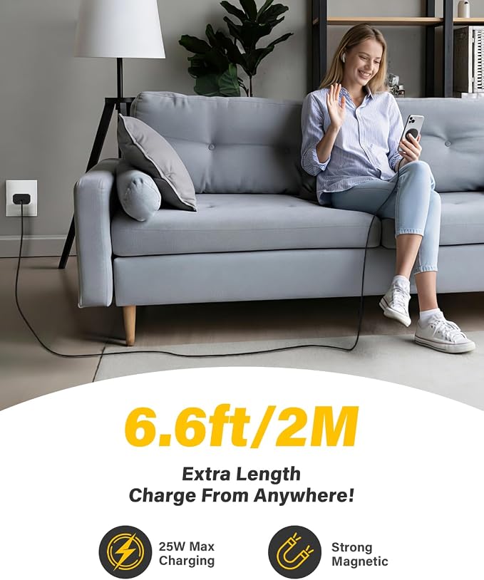 25W Wireless Charger for MagSafe, Magnetic Fast Charging Pad for iPhone 17/16/15/14/13/12 Series & AirPods, Strong Magnet, Portable Wireless Charger for Travel Home Office (Black, 2Pack(6FT))
