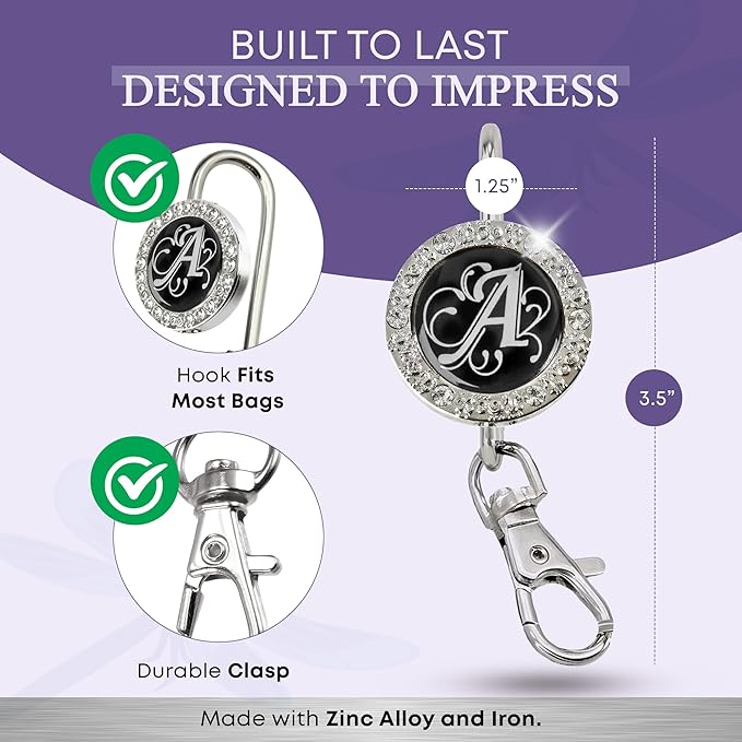 Women’s Bag Charm Key Finder, Car Keychain Hook, Cute Purse Organizer & Tote Bag Accessories, Gifts for Mom - Monogram Letter