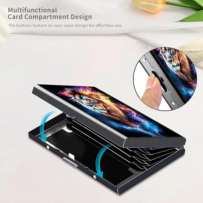 RFID Metal Wallet Credit Cards Holder Slim Mini Business Card Holder Metal ID Case Gift for Men Women,A-Majestic lion