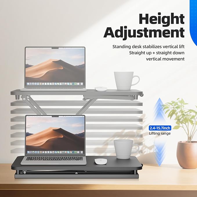 Standing Desk Converter Height Adjustable, Sit to Stand up Desk Riser Computer Workstation use in Laptop and Single Monitor Ergonomic Desktop Workstation for Home Office - Black