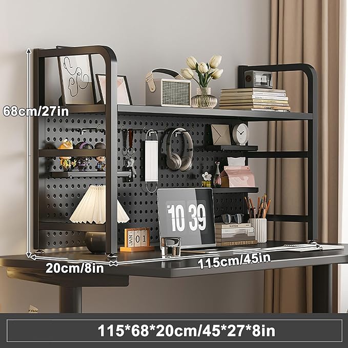 Standing Desk Shelf Desk Shelf Organizer, Countertop Hutch Bookcase Organizer, Desktop Bookcase Bookshelf Desk Hutch, Home Decor, Load Bearing Capacity 50 kg/110 lbs(Black,115*68*20cm/45*27*8in)