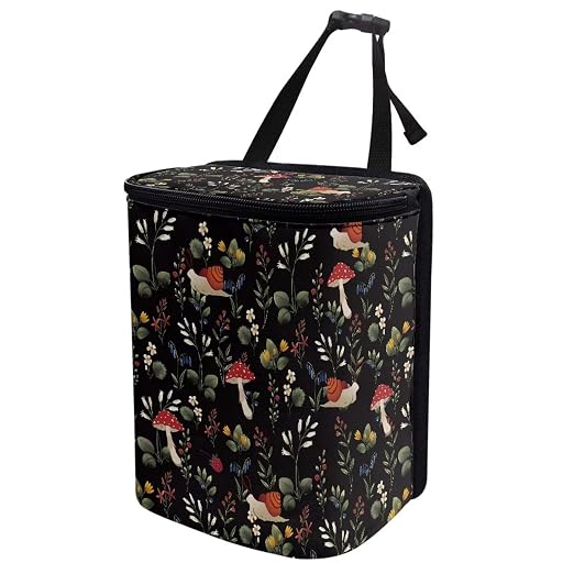 Talayituse Mushroom Snail Flower Print Car Trash Can with Lid, Leak Proof Auto Trash Bag Hanging Vehicle Garbage Can Multipurpose Storage Container for Back Seat Road Trip