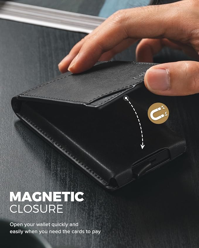 VULKIT Pop Up Wallet for Men, Credit Card Holder Minimalist Slim Bifold Wallets RFID Blocking with Gift Box Black