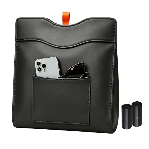 COZILO Leather Car Trash Can, Leak-Proof Odor-Lock Car Garbage Can with 60 Liners, Magnetic Closure, Liner-Hold Design, Storage Pocket & Metal Hooks, Hanging Car Trash Bin for SUV Sedan Truck