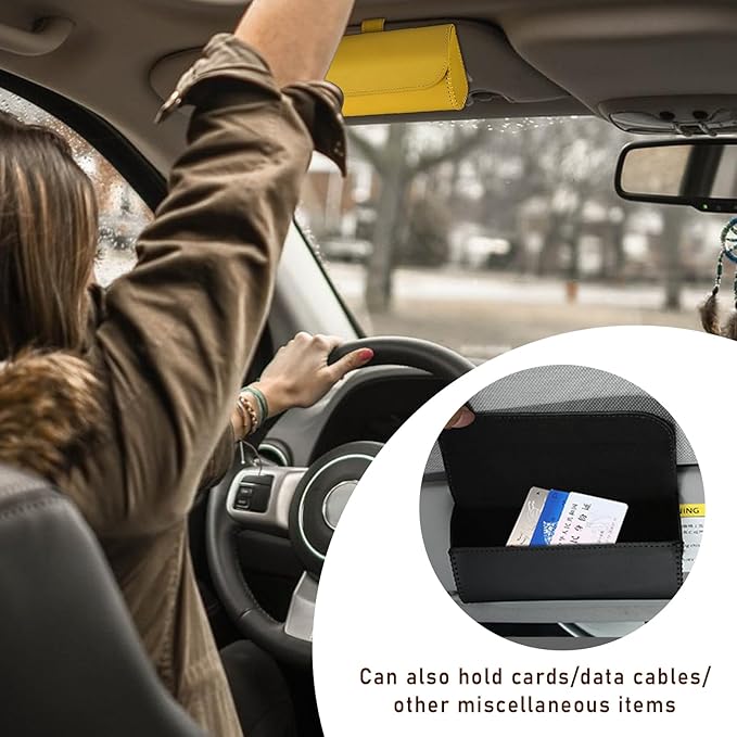 Augeny Sunglasses Holder for Car Sun Visor, Leather Auto Eyeglasses Storage Case with Hidden Magnetic Closure, Protective Glasses Organizer Box, Vehicle Visor Accessories for Woman Man (Yellow)