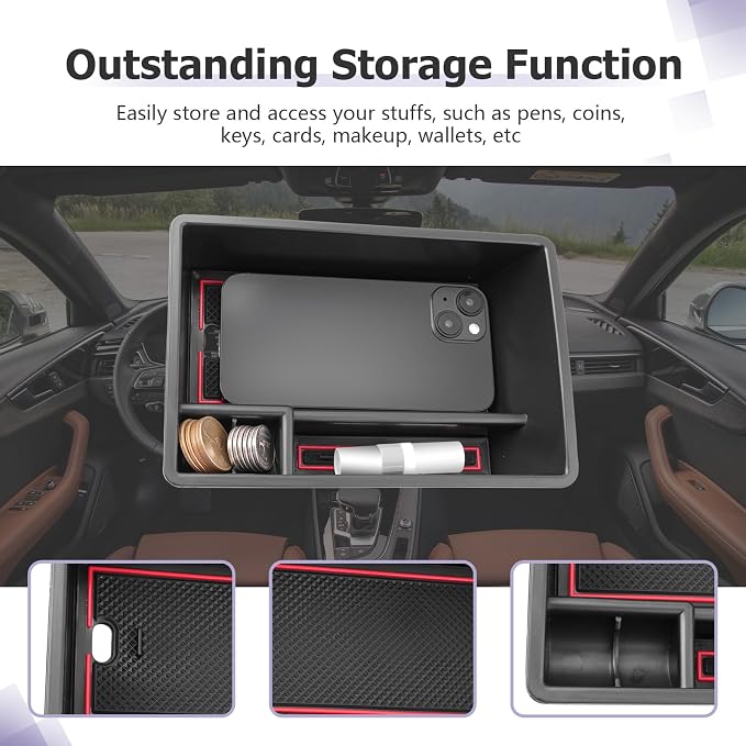 2019-2025 Auid Q3 F3 Center Console Organizer Armrest Storage Box Insert Tray Armrest Console Organizer 2024 2025 Auid Q3 Accessories (Red)