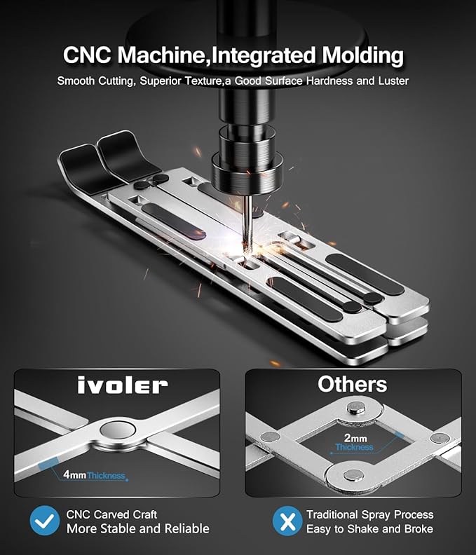 ivoler Laptop Stand, Laptop Holder Riser Computer Tablet Stand, 6 Angles Adjustable Aluminum Ergonomic Foldable Portable Desktop Holder Compatible with 10-15.6” MacBook,iPad, HP, Dell, Lenovo Silver