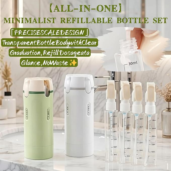4 in 1 Travel Dispenser, 4 Pack 30ML Travel Bottles for Toiletries With label, Leak Proof Travel Size Containers, Portable Containers for Shampoo Lotion Conditioner Cream (Green)
