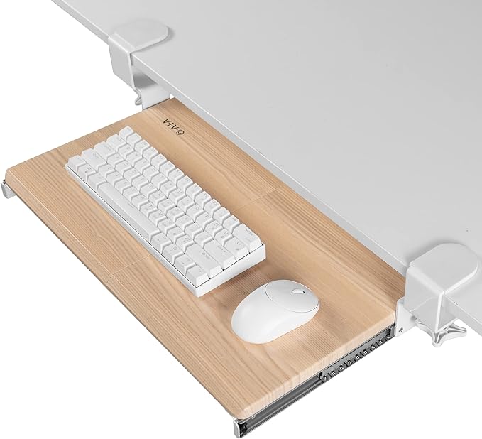 VIVO Kleine Tastaturablage Unter dem Schreibtisch ausziehbar mit Extra stabilem C-Klemmhalterungssystem, weißer Rahmen, MOUNT-KB05ES-A