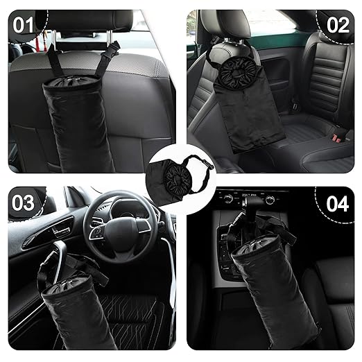 2 Pcs Car Trash Bag Car Trash Can Hanging Back Seat Car, Car Garbage Bag with Storage Pockets, Washable Eco-Friendly Car Garbage Can for Outdoor Traveling & Home Use (Black)
