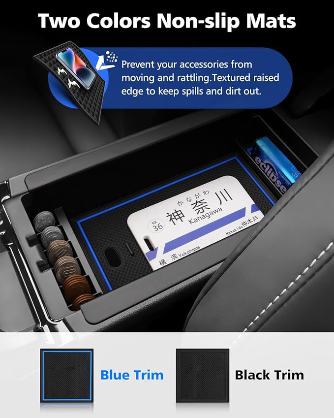 FIILINES Center Console Organizer for 2023-2025 Toyota Prius, Center Console Tray Secondary Armrest Storage Box ABS Insert Container with Anti-Slip Mats