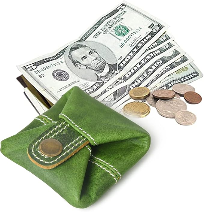 Jajmo Legacy Leather Coin Pouch Change Holder Mini Pocket Wallet for Men Women (Green, Pack of 1)