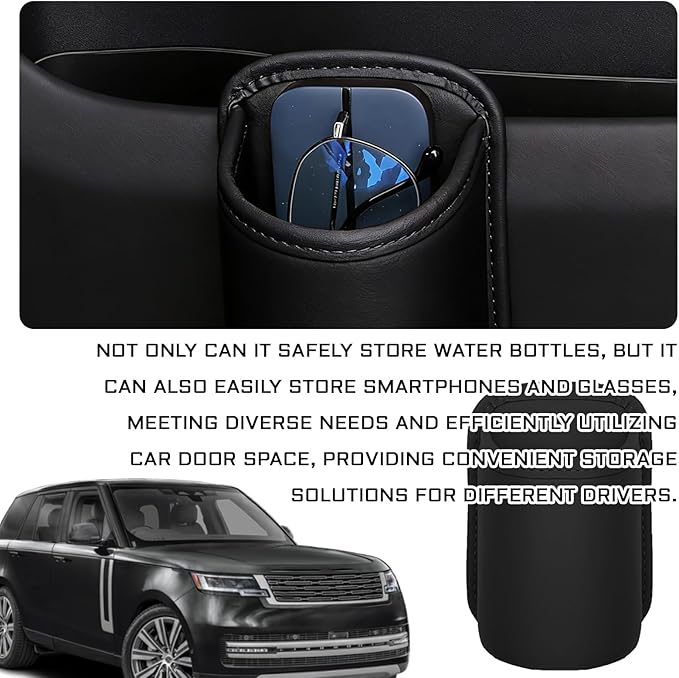 2 PCS Leather Car Door Cup Holder, Clip On Backseat & Side Door Beverage Organizer, Waterproof Scratch-Resistant Multifunctional Storage for Cup Phone Change, Universal for Cars Trucks (Black)