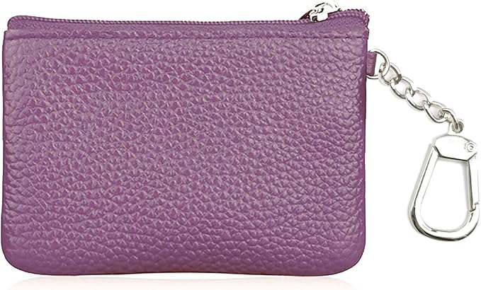 Hibate Small Leather Coin Purse Change Pouch for Women Men Kids with Zip Key Ring (Clip_Purple)