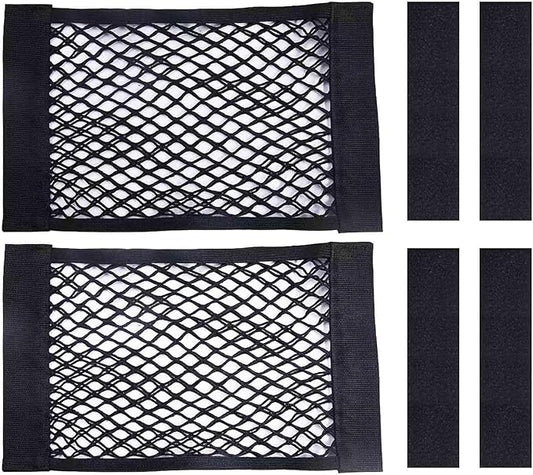 2PCS Universal Car Cargo Net with Adhesive Tape, 9.8×15.7in Trunk Storage Mesh Pocket Wall Mount Organizer Bag for Car RV SUV Boat Truck Camper Van Trailer (Black)