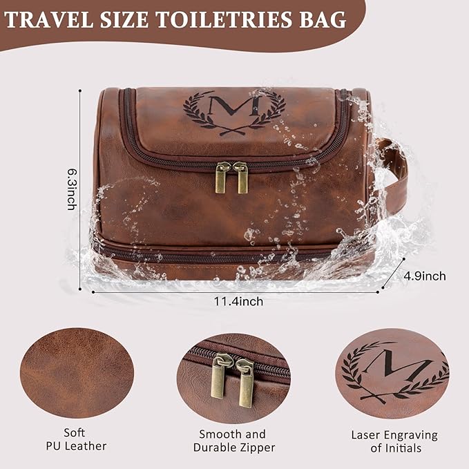 Mens Toiletry Bag Travel Essentials Personalized Monogrammed Initial Gifts for Him, Teacher Coach Appreciation Retirement Thank You Gifts Shaving Bag for Toiletries Accessories, Reddish Brown G