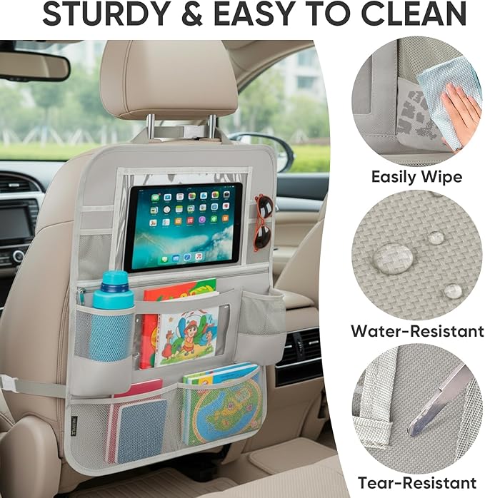BALEINE Backseat Car Organizer, Back Seat Car Organizers and Storage, Kick Mats Back Seat Protector, Travel Accessories for Most Automotive (2 Pack, Beige)