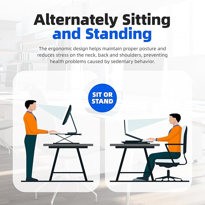 Standing Desk Converter Height Adjustable, Sit to Stand up Desk Riser Computer Workstation use in Laptop and Single Monitor Ergonomic Desktop Workstation for Home Office - Black