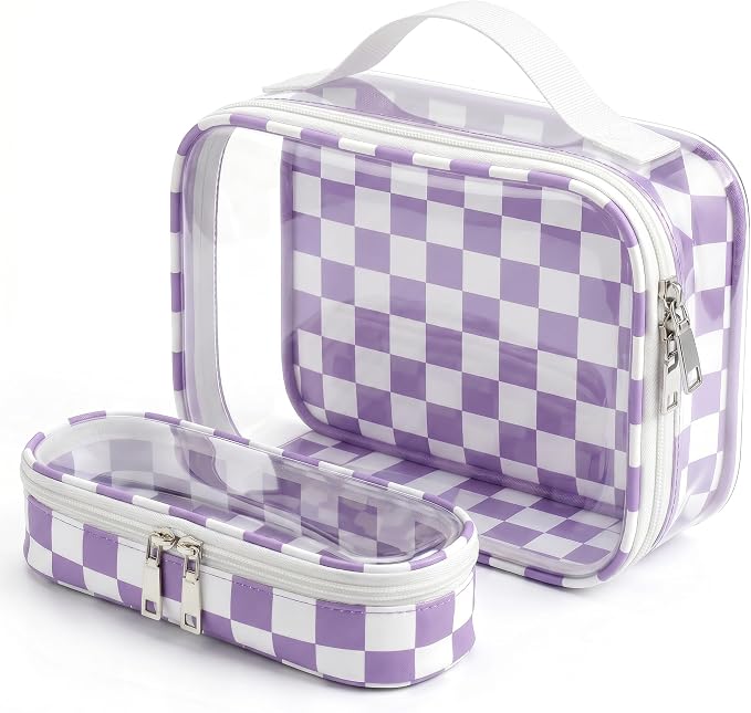LETGO Clear Checkered TSA Approved Toiletry Bag,Diaper Bag Organizer Pouch Set,Clear Waterproof Makeup Bags with Zipper,Purse Organizer Pouches,Travel Organizer Bags for Woman and Kids