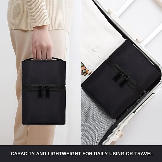 Makeup Bag Travel Cosmetic Bag 7.5x5.5x4.4 Inch Makeup Brush Holder Organizer Cute Portable Artist Toiletry Storage Bag Cosmetics Case for Women (Black)