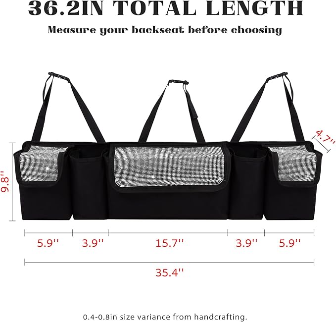 eing Car Trunk Organizer and Storage, Backseat Hanging Organizer for SUV, Truck, MPV, Waterproof, Collapsible Cargo Storage Bag with 5 Pockets, Bling Car Interior Accessories for Women,White