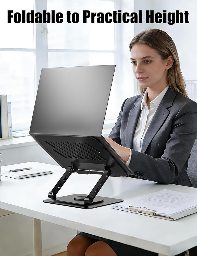 Adjustable Laptop Stand with 360 Rotating Base, Computer Stand for Laptop Ergonimic Foldable Laptop Riser for Desk Compatible with MacBook Pro/Air Notebook up to 16 Inches, Black
