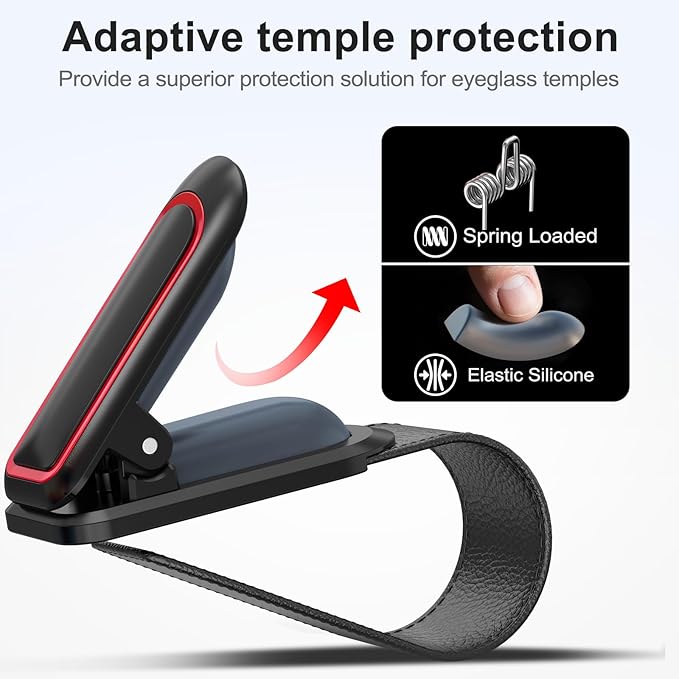 Veharvim Sunglass Holder for Car (2 Pack, One-Handed Operation, Gentle & Secure Hold, Silicone Padded, Universal Fits Sunglass and Car Visor) - Sunglasses Clip for Car Visor (Black & Red, 2 Pack)