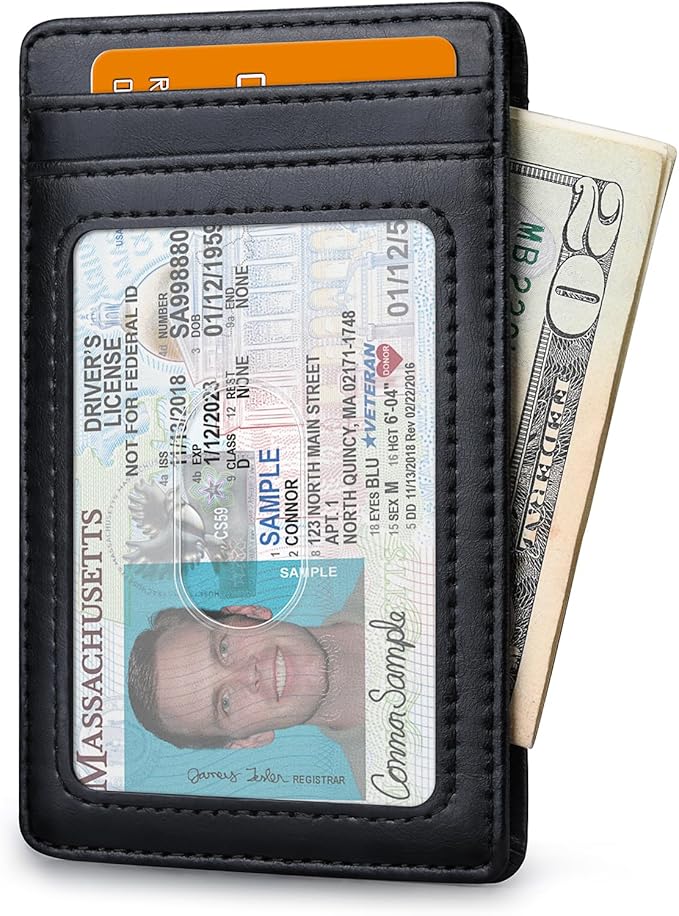 Buffway Mens Slim Wallet, Minimalist Thin Front Pocket Leather Credit Card Holder with RFID Blocking for Work Travel | Minimalist, Thin, Front Pocket, Credit Card Holder, RFID Blocking, for Work Travel