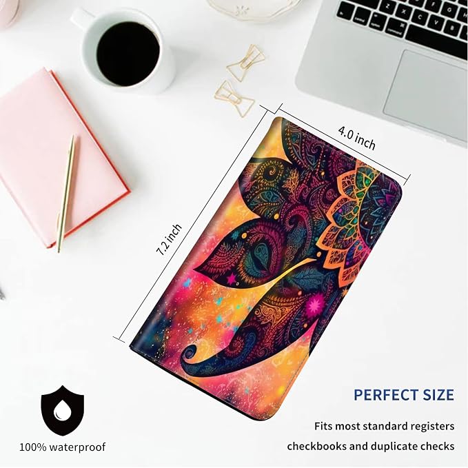 DEGDFSGR Checkbook Cover - Premium Leather Standard Duplicate Register Check Card Book Holder Wallet with RFID Blocking Function for Girl Men Women,Mandala