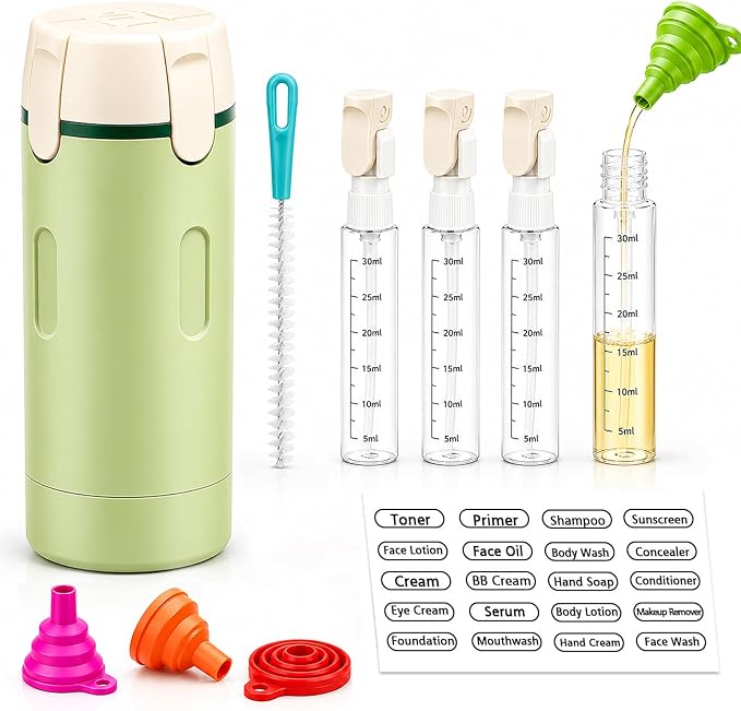 4 in 1 Travel Dispenser Bottles, 30ML Leakproof Travel Bottle Set | Travel Dispenser Bottles,Leakproof&Refillable,For Shampoo,Lotion,Conditioner,Travel Essentials for Unisex With Brush&Funnels