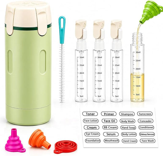 4 in 1 Travel Dispenser Bottles, 30ML Leakproof Travel Bottle Set | Travel Dispenser Bottles,Leakproof&Refillable,For Shampoo,Lotion,Conditioner,Travel Essentials for Unisex With Brush&Funnels