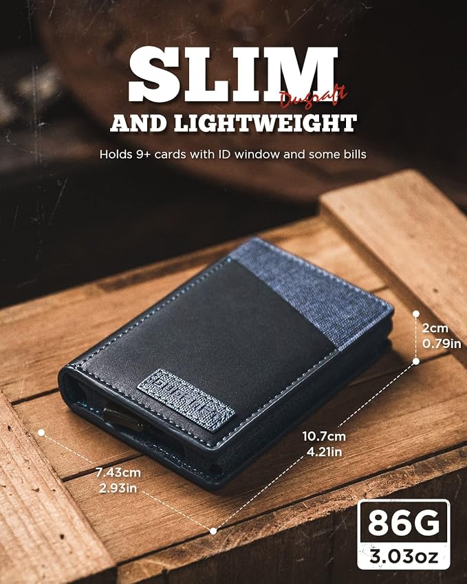 DUGRAFT Card Holder Wallet with ID Window, Mens RFID Blocking Minimalist Slim Pop-Up Wallet Aluminum Metal Credit Card Case, Holds 10 Cards